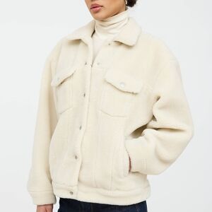 Anine Bing Rory faux fur jacket in cream. Size Small.
